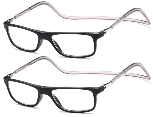 NEW VISION 2 Pack Occhiali Da Lettura Uomo, Occhiali Lettura con Leggero Telaio Stile Retrò, Occhiali Calamitati NV2904 Adatto per Uomo e Donna (2neri, 1.5, x)