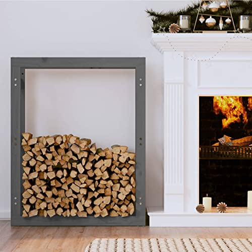 Chusui Kaminholzregal, Holzunterstand, Holzstapelhilfe, Aufbewahrung Holz, Holzregal, Brennholzregal Außen, Kaminholz Aufbewahrung, Grau 80x25x100 cm Massivholz Kiefer
