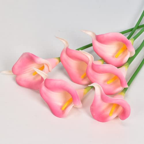 HAOSHICS Lys calla artificiels, lys calla réalistes en latex avec tige en polyuréthane souple, décoration florale élégante pour mariage, maison, fête, bureau, arrangements floraux à faire soi-même (10