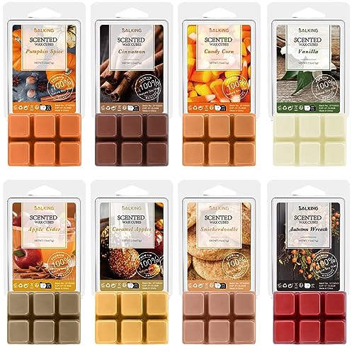 SALKING Autunnale Set di Tart Profumate Cera per Lampada Profumata, 100% Cera di Soia Naturale, Candela Profumata per Ambienti, set Regalo di Profumi di Zucca e Cannella per Halloween, Natale, 8 pz.