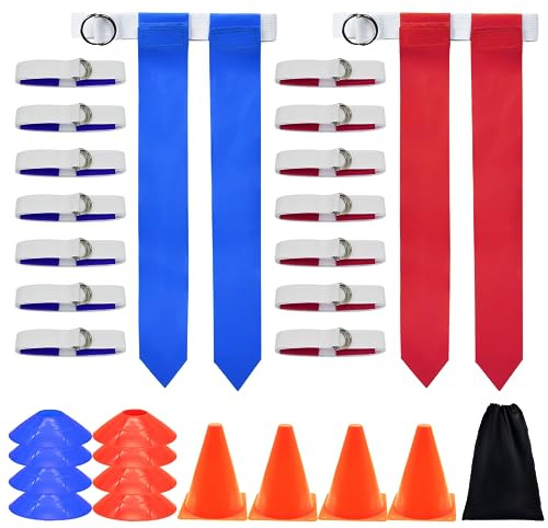 Flag Football Set, 14 Player/ 28 Player Football Flags and Belts Set, Includes Belts, Football Flags, Cones, 14 Players, Adjustable