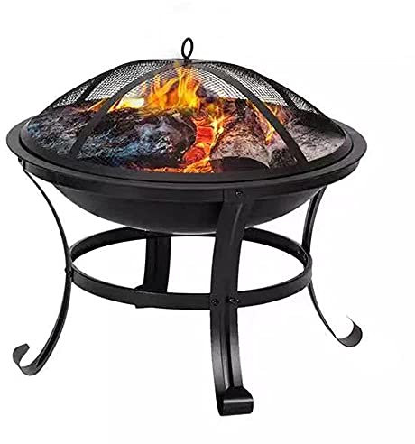 Fuoco da esterno da 22 pollici, stufa a legna per barbecue a legna braciere, ciotola in ferro di forma rotonda per esterni a legna per cortile, giardino, patio, riscaldamento, campeggio e barbecue