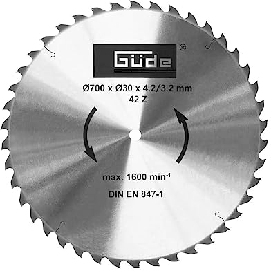 Güde Hoja de sierra basculante de metal duro, hoja de sierra circular, hoja de sierra para leña, hoja de repuesto, HM 700 x 30 x 4,2 mm, 42 dientes