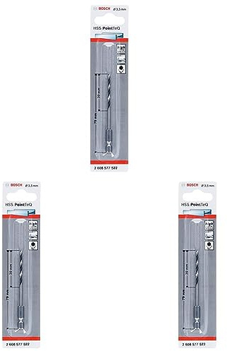 Bosch Professional PointTeQ Sechskantbohrer (für Metall, Ø: 3,5 mm, Arbeitslänge: 39 mm, Gesamtlänge: 79 mm, ¼-Sechskantschaft, Zubehör für Schlagschrauber und Bohrschrauber) (Packung mit 3)