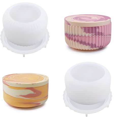Raysin - 2 stampi in silicone per candele con coperchio, in silicone, per calcestruzzo, in silicone, a forma di cilindro, in silicone, per candela, per fiori