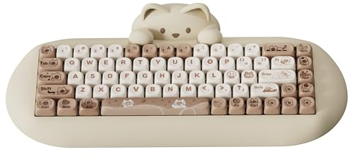 YUNZII C68 Wireless Mechanical Keyboard, 65% Gaming Hot Swap,Triple Mode BT5.0/2.4G/Wired,RGB Backlit NKRO,Cute Cat Silicone Ergonomic Keyboard for Win/Mac（Milk Switch，Brown Cat