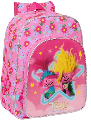 TROLLS 3 - Zaino scuola per bambini animato, zaino per bambini, zaino per bambini, adattabile al carrello, ideale per bambini in età scolastica, comodo e versatile, qualità e resistenza, 26 x 11 x 34