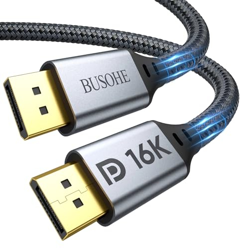 BUSOHE 16K Cavo DisplayPort 2.1/2.0 1M, Supporto 16K@60Hz, 8K@120Hz, 4K@240Hz, 80Gbps, HDR, DSC 1.2a, FreeSync, G-Sync, Cavo DP 2.1 Compatibile con Scheda Grafica TV PC Gaming Monitor