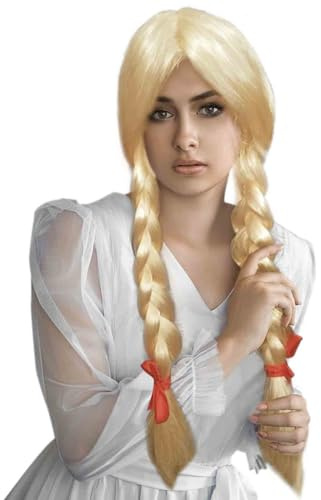 EUPSIIU Perücke Mit Pony für Damen Kinder zwei Geflochtene Zöpfe Perücke Lang Halloween Kostüm Damen Kinder Cosplay Cute Braided Halloween Party Cosplay Party Wig Alltag(Blond)