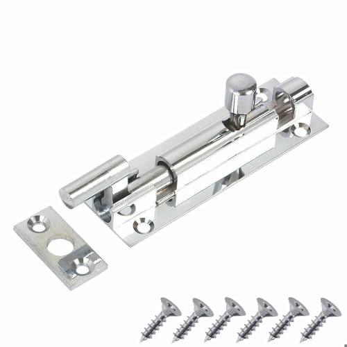 Polished Chrome Door Bolts Naked Door Bolts 75mm Door Latch with Screws Tower Bolt Locks for Bedroom Bathroom Toilet Shed Gate Cupboards and Cabinets Pack of 1.