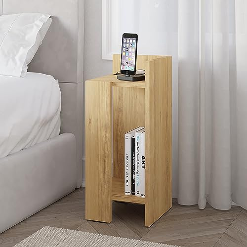HOCUS PICUS | Elos Moderner Nachttisch Eiche | Vielseitiger Beistelltisch, Nachtschrank, Bett Tisch | 18 mm Holz | 25 x 60 x 27 cm | Rechte Seite