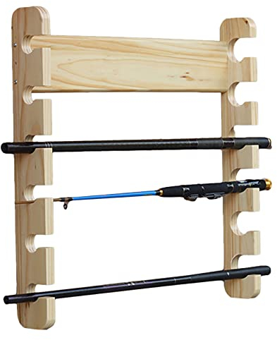CIRONI Angelrutenhalter, Wandhalterung, 6-Ruten-Angelrutenhalter für Zuhause, Massivholz-Angelruten-Organizer, Billard-Queue-Ständer für den Innenbereich