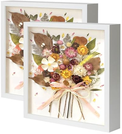 Muzilife 3D Bilderrahmen zum Befüllen, 2 Stück Weiß 32x32 cm | Holz Rahmen Objektrahmen Shadow Box mit Glasscheibe, Perfekt zum Basteln und als Geschenk für Familie Freunde