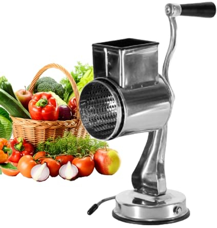 Metal Cheese Grater Rotary, Stainless Steel With Crank, Kitchen Manual Drum Grater, Multifunctional Hand Crank With Suction Base, Hand Potato Grater for Kitchen