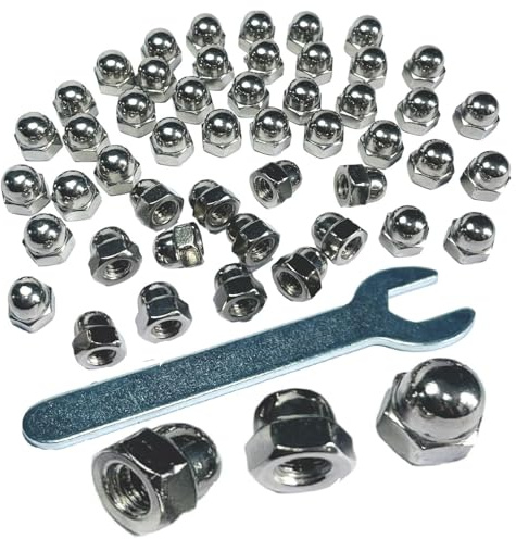 ZDingTech 50pcs 1/4-20 Acorn Cap Nuts,1/4-20 Cap Nuts,Acorn Hex Dome Head Dome nut,304 Stainless Steel,hardware18-8,Bright Finish with Open End Wrench