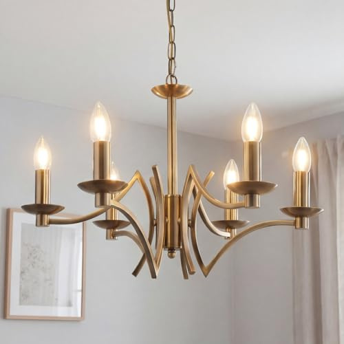 Licht-Erlebnisse Kronleuchter Metall 6-flammig Ø 56 cm H: max. 1,5 m verstellbar E14 in Messing antik Hängelampe Wohnzimmer Pendelleuchte Esszimmer