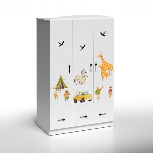 PLASTIKO - Abenteuerliche Dreitürige Kinderkleiderschrank 'Safari' Serie, Entdeckungsreise im Kinderzimmer, 60X110X190 cm