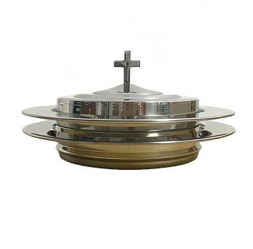SruiSwei Polished Steel 2 PCS Communion Bread Plate with Cover for Churches,Stackable Communion Bread Tray Plates with Lid, 2 Stacking Communion Plate & 1 Bread Plate Lid