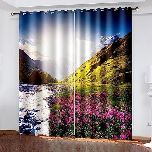 Vorhang Kinderzimmer Sonnenschein Lila Blume Alpen Kinder Vorhänge Mit Ösen Polyester Gardinen Thermovorhang Blickdicht Ösenschal Kindergardinen 2 X 70 X 160 Cm Für Wohnzimmer,2Er Set -3H7B7Q0L6I2V2F1