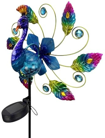 Metal Peacocks Wind Spinner | Peacocks Shape Garden Spinners - Yard Spinner Wind Sculpture Solar Powered Outdoor Decor Unique Movement