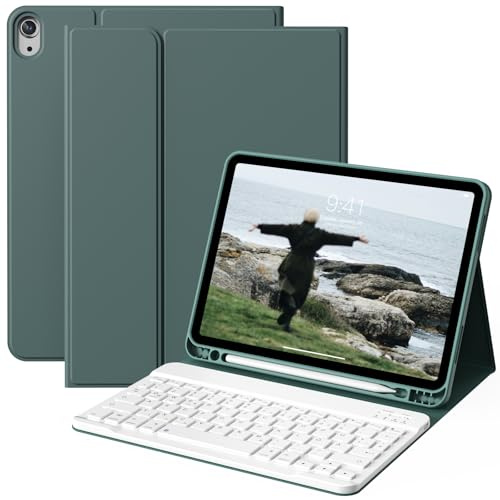 ZOYU Hülle mit Tastatur für iPad Air 11 Zoll M4/M3/M2 (2026/2025/2024), iPad Air 5/4 Generation (2022/2020) 10,9 Zoll, Abnehmbare kabellose Tastaturabdeckung mit Stifthalter, Auto Sleep/Wake,Nachtgrün