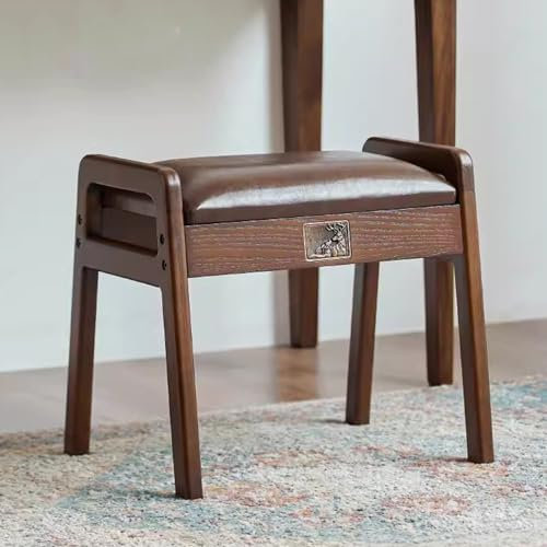 moderner Hocker Schuhbank aus Gummiholz für den Eingangsbereich mit Kissen, Make-up-Hocker, Fußstützenhocker aus Leder, Esszimmerbank mit gepolstertem Sitz für Küche und Schlafzimmer,