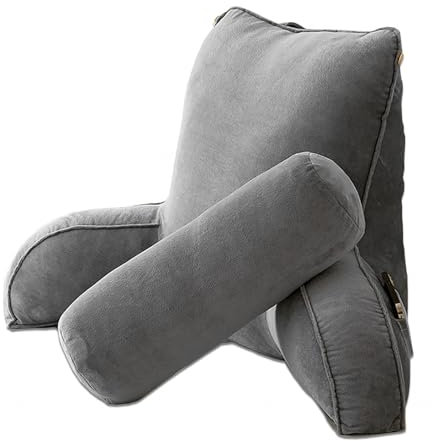 TYBEITAO Rückenkissen Bett mit Armlehnen Keilkissen Bett mit Abnehmbarer NackenstüTze und Waschbarer Bezug, Lesekissen Sofa Kissengeschenke für Ehemann,Freund,Grey