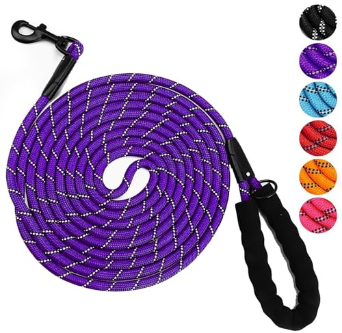 YOBOKO Leuchtende Explosionsgeschützte Hundeleine mit Reflektorstreifen Hundeleine Hundekette Spazier-Traktionsseil Superlange 3M Leine Starke Hunde Trainingsleine für Draußen (Purple [1.2cmX3M])