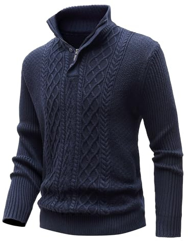 MeiLayM Maglioni Uomo Pullover Invernali Collo Alto Maglione con Zip Tenere Caldo Maglia a Costine Casual Giacca a Pullover Giubbetto in Pile a Maniche Lunghe Pullover Blu,L
