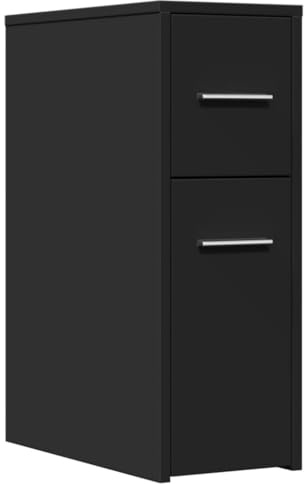 vidaXL Badschrank Schmal mit Rollen Schwarz Holzwerkstoff