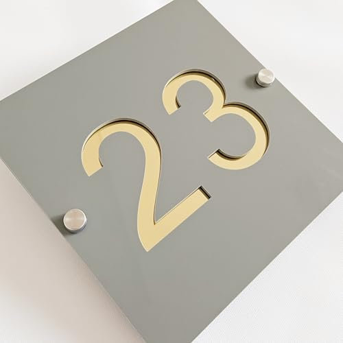 Personalisiertes Hausnummernschild aus 3D-Acryl, zweifarbig (rauchgrau und gold), schwebende Zahlen mit Adresse für drinnen und draußen, perfekt für Zuhause, Hotels, Wohnungen und Geschäfte