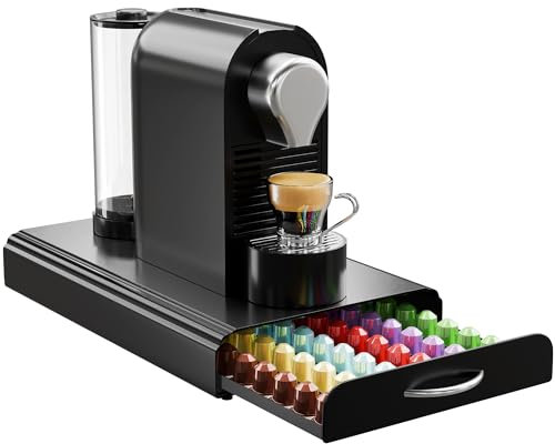 Homiu for 60 Nespresso Coffee Pod Holder | Nespresso OriginalLine Compatible Coffee Pod Storage with Sliding Drawer | Non Slip Capsule Drawer Organiser | Ideal Coffee Machine Stand | Kitchen Storage