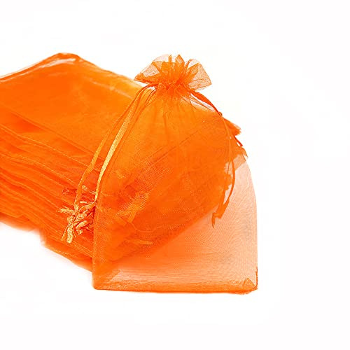 Blausky 100 Stück Organzabeutel Organzasäckchen Organza Säckchen zum Befüllen Schmucksäckchen mit Kordelzug Farbig Geschenktüten Schmuckbeutel für Hochzeit Geburtstag Weihnachten 7x9cm,Orange