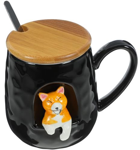 ABOOFAN Taza De Cerámica Para Perro Taza De Agua Con Tapa Ideal Para Oficina y Hogar