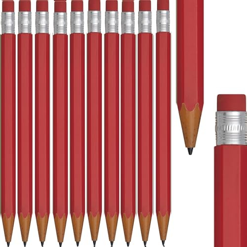 10 matite a pressione in plastica effetto legno con gomma da cancellare all'estremità del fusto, con 1 mina da 0,7 mm, per scuola, ufficio, casa e università, in 6 colori (rosso)