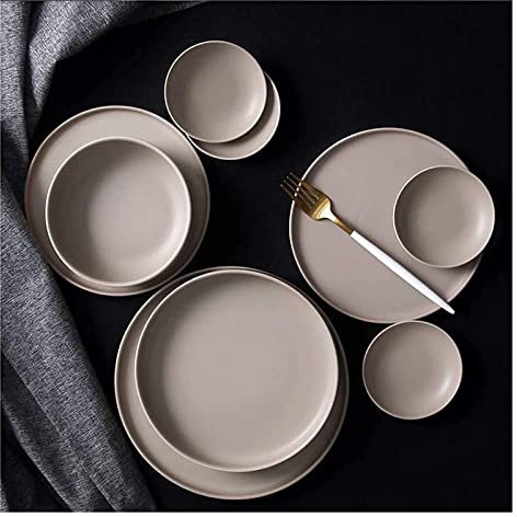 SGKOMN Juego de vajilla Familiar de Lujo, Juegos de vajilla de cerámica, 21 Platos de Porcelana marrón esmerilada - Juego de vajilla combinada de Porcelana para Restaurante