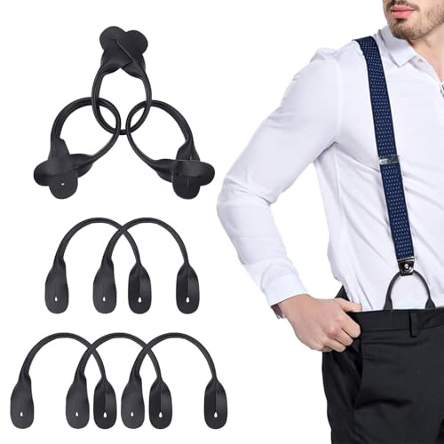NICENEEDED 8 PCS Suspender Genuine Leather Strips, 9.4 Inch Black Adjustable Leather Braces for Wedding Party Business, Rounded Elastic Replacement for Button End Suspender