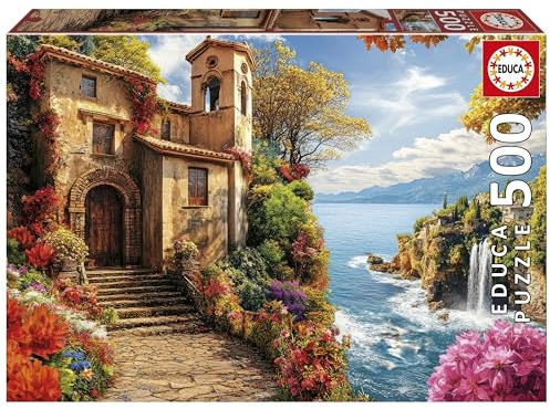 Educa - Villa Del Mar Puzzle 500 pièces Adulte | Villa Bord de Mer Plage Méditerranée Maison Vacances | 48 x 34 cm | Dès 11 Ans (20296)