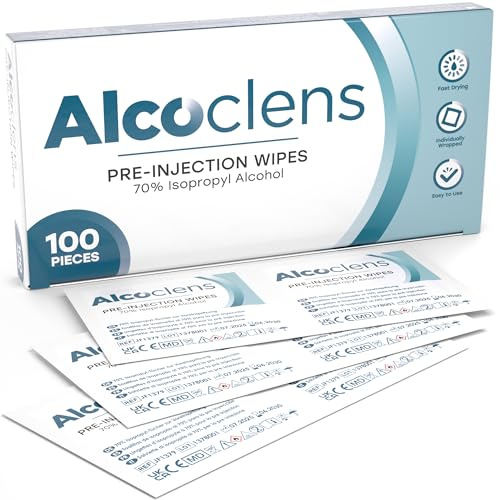 Alcoclens Pre-Injection Alcohol Wipes/Swabs Box of 100 Sachets