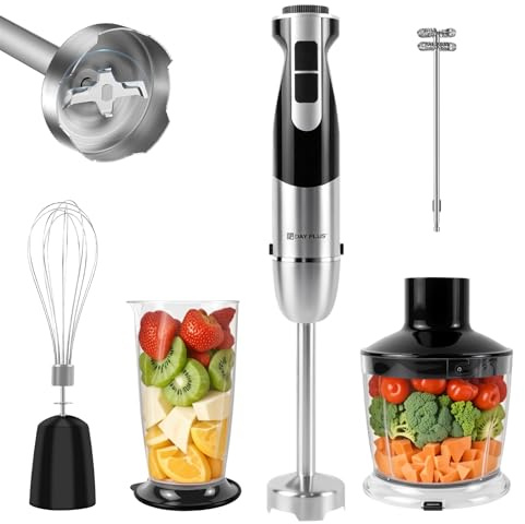 5-in-1 Stainless Steel Hand Blender for Kitchen, 1000W Electric Stick Blender with 12 Speed and Turbo Mode, Immersion Blender Handheld with 600ml Beaker for Baby Food, Smoothies, Soup, BPA-Free