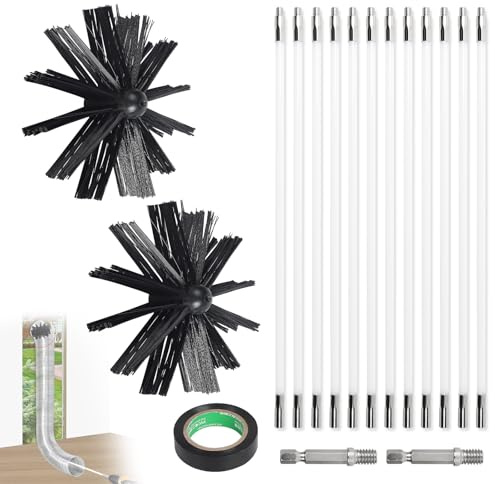 EFUTURETIME 4.8m Kaminbürste Stange Set, Ofenrohrbürste Ø150mm, Schornsteinfeger Bürste Nylon mit 12 Flexible Stangen 410mm, Verwendbar mit Akkuschrauber, Kaminbesen für Kamin, Rohre, Trockner