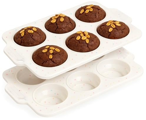 Silicone Muffin Pan for Baking, Collapsible Muffin Pan with Metal Reinforced Frame, Silicone Molds for Baking, Non-Stick & BPA-Free, Oven Safe Cupcake Pan, Regular Size 6-CUP Non-Toxic (2 Pack)