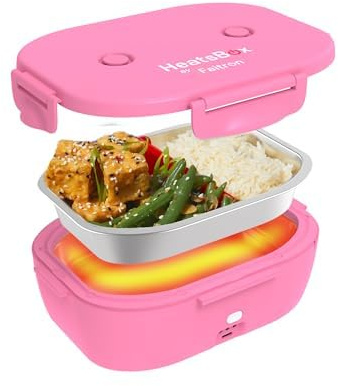 Faitron HeatsBox Go Kids – Beheizbare Lunchbox für Kinder, 540-ml-Edelstahlbehälter, integrierter Akku (100 W) und App-Steuerung, tragbarer Speisenwärmer für Schule/Reisen - Pink