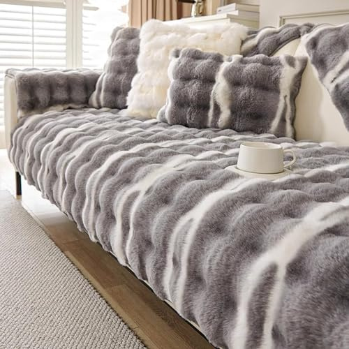 Tielag Plüsch Sofabezug, Sofa überzug 1 2 3 4 Sitzer, rutschfeste Couch überzug, Weiche Sofadecken für Sitzfläche, L Form Sofaüberwurfe, Sofaschutz, 70 x 210 cm, Grau