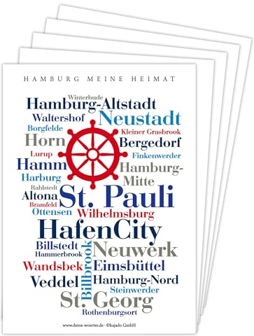 Deine Wörter Postkartenset - 5 Postkarten mit Hamburg - Meine Heimat - Motiv, einzigartiges Souvenir und kreative Geschenkidee - DIN A6