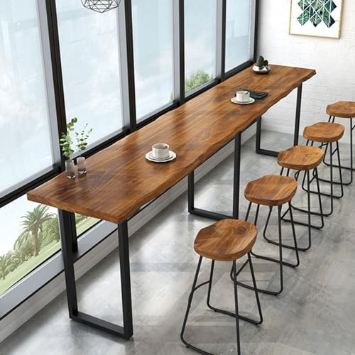 Tavolo da bar in legno massello, tavolo alto da pub per corridoio o finestra, tavolo lungo stretto con bordo naturale, sedia non inclusa