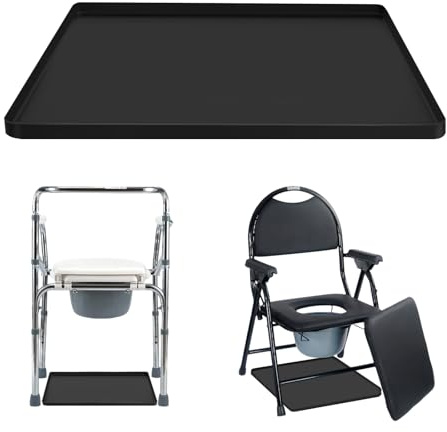 Bedside Commode Floor Protector Mat, Silicone Toilet Mats with Raised Edge, 50X60cm Waterproof Non-Slip Floor Protector, for Under Raised Toilet Seats/Commode Chairs/Potty Chair (Black)