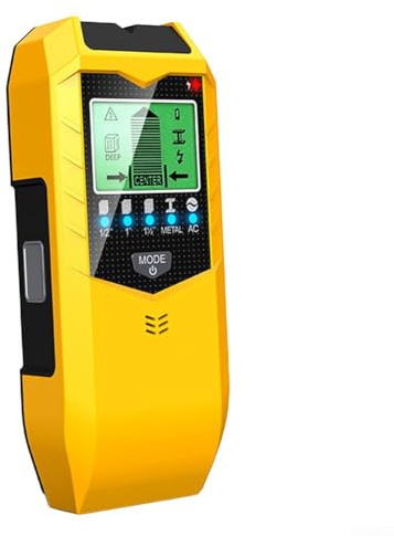 Metal detector SH402 5 in 1 da parete con rilevamento accurato di perni e metalli e cavo CA in tensione, dispositivo portatile con retroilluminazione a LED e allarme acustico (giallo)