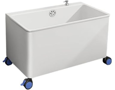SnamicE Fregadero Grande con Rueda, Fregadero Comercial de pie, Ideal para Interiores y Exteriores, Ideal para Balcones, baños, restaurantes y cocinas, Blanco, 65 x 33,White-65x33.5x45.5cm