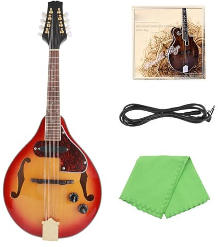 Aumotop Electric A Style Mandolin Beautifully Crafted 8 String String Instrument with Cable for Musicians Rosewood Fingerboard